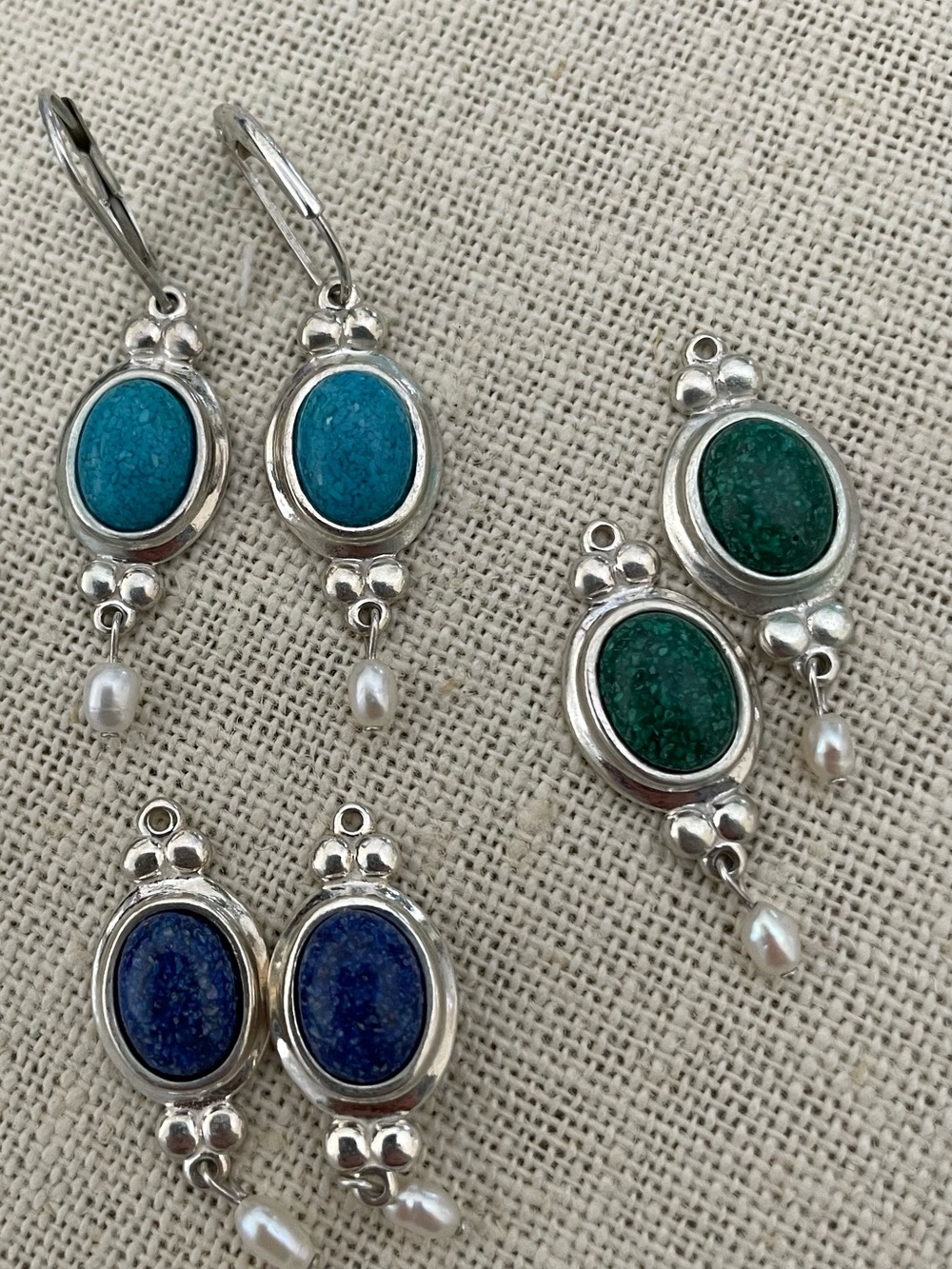 Coleman Co Sterling Silver Drop Earrings with Lapis, Turquoise, and Malachite